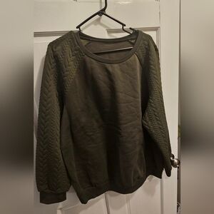 Emery Rose Olive Green Quilted Sweatshirt